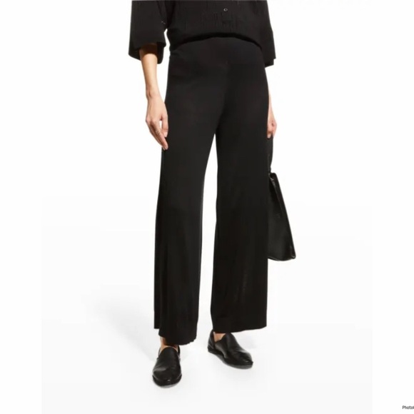 Neiman Marcus Wide-Leg Silk-Cashmere Black Knit Slacks Size XL NWT - Picture 1 of 9